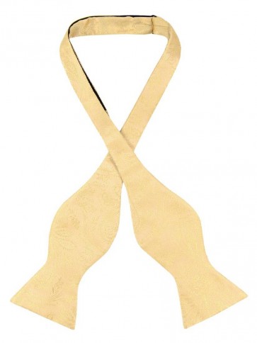 Mens Paisley Satin Self tie Bowtie Gold