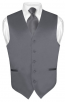 Mens Solid Satin Charcoal Vest & Self Tie necktie Set