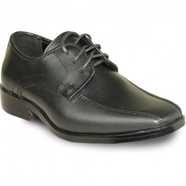 Boys Matte Black Dress Shoe With Top Stitch
