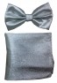 Polyester Metallic Lame Silver Bowtie with Pocket Square Set