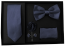 Mens Navy 5 Piece Gift Box Set Tie Bow-Tie Lapel Pin Handkerchief and Cufflinks