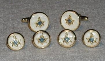 Cufflinks Studs MASONIC MOTHER OF PEARL Cuff Links Gold