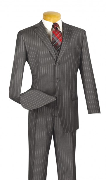 Suit Mens 3 Piece Pin Three Button Stripe Suit Church Suit
