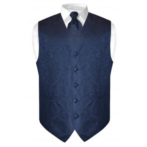 Mens Paisley Tone On Tone Navy Blue Vest with Tie Set
