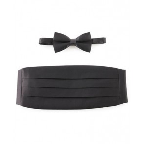 Satin Big Mens Wide Black Cummerbund with Bow Tie Option