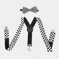 Boys Black and White Checkered Suspender and Bow Tie Set