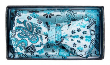 Boys Aqua Paisley Pattern Bowtie and pocket square