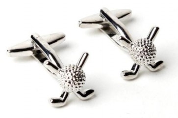 Golf Ball and Clubs Silver Cufflinks