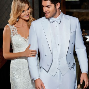 Mens White Tails Tuxedo Microfiber Full Dress Tailcoat in White