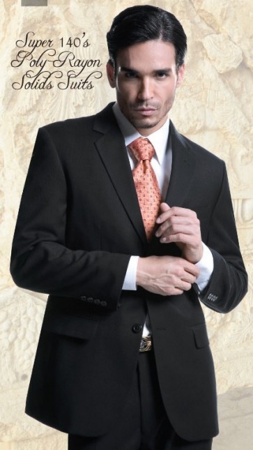 Mens Black Two Button Notch Suits Super 140s Microfiber