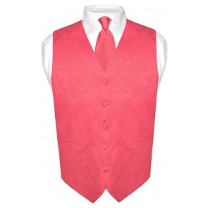 Mens Paisley Tone On Tone Coral Vest with Tie Set