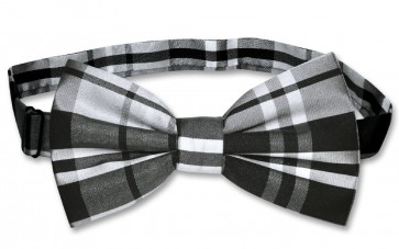 Mens Silver Tartan Plaid Pre Tied Bow Tie