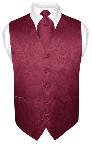 Mens Paisley Tone On Tone Burgundy  Vest with Tie Set
