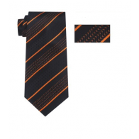 Black and Orange Striped Skinny Necktie with Matching Pocket Square