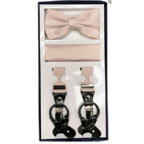 Mens Pearl Pink - Light Blush Suspenders Bowtie and Pocket Square