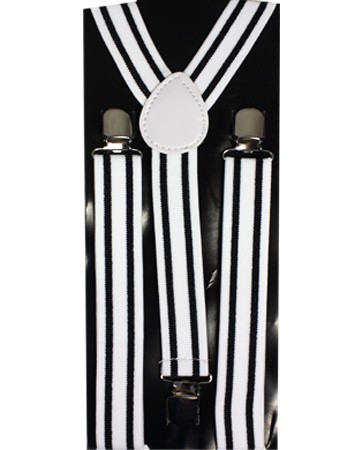 Mens Black and White Striped Clip Suspenders