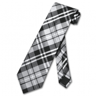 Mens Skinny Grey Plaid Microfiber Selftie Necktie