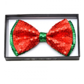 Mens Red and Green Sequin Pre-Tied Bow Tie- Mardi Gras- Holiday