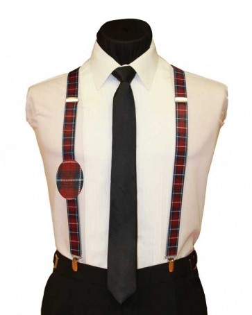Plaid Burgundy Holiday Christmas Suspenders X-Mas