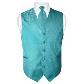 Mens Paisley Tone On Tone Turquoise Vest with Tie Set