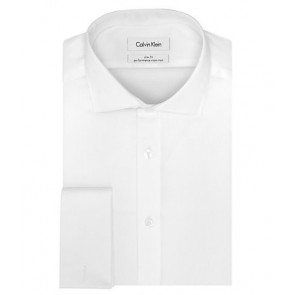 French Cuff White Calvin Klein Steel Slim Fit Non Iron Solid Dress Shirt with