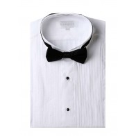 Tuxedo Shirt Men's White Slim Fit Wingtip Collar with Black Bow Tie Studs Convertible French Cuff 