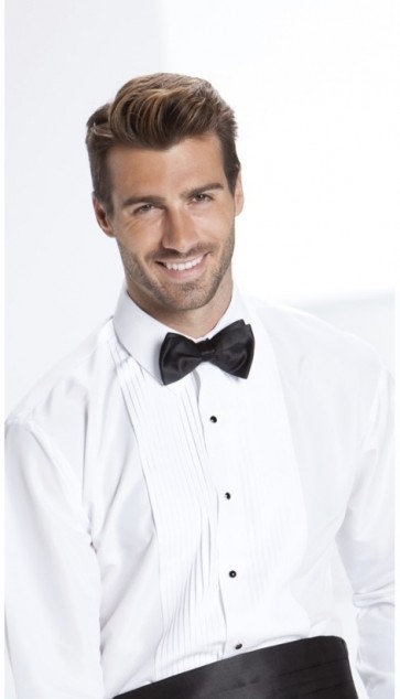 Tuxedo Shirt Slim Fit White Laydown Collar Pleated Shirt