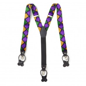Mardi Gras Mens Suspenders with Bowtie Option