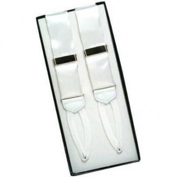 White Ike Behar Silk Button Suspenders with Braided Ends