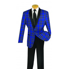 Blue Plaid Tuxedo with Black Shawl Lapel
