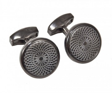 Tateossian Rotondo Guilloch Cuff Links Twin Leaf Spiral Gunmetal Silver