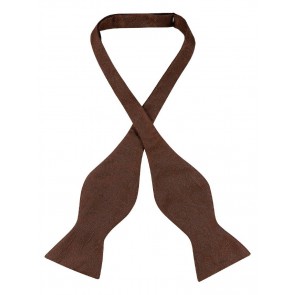 Mens Paisley Satin Self tie Bowtie Chocolate Brown