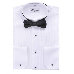 Berlioni Men's Long Sleeve Tuxedo Wingtip Collar W/ Bow-tie Dress Shirt White TUXEDO SHIRT/BOWTIE. LUXURY DESIGNER FORMAL WEAR.