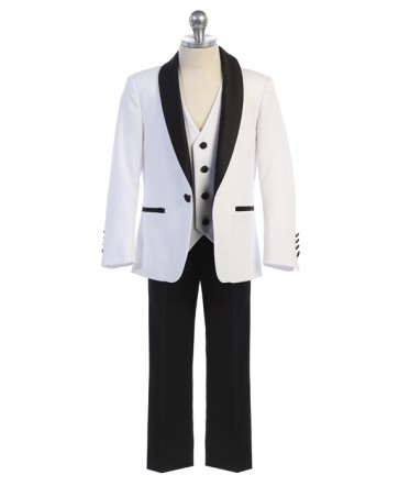 Boys White and Black Shawl tuxedo 3 piece Set- Holiday - Christmas - Toddler - Children - Kids- wedding