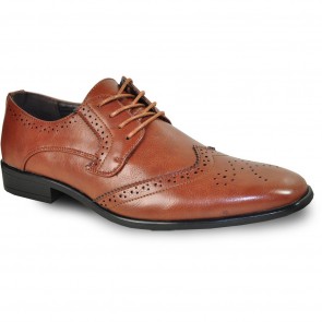 Men's Dress Shoe Wingtip Oxford Tan Cognac Brown Shoe - Wide Width Available