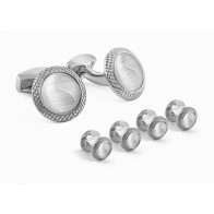 Tateossian Gray Stone Cufflinks and Studs in Silver Rhodium Plated