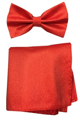 Metallic Lame Red Bowtie with Matching Pocket Square Set