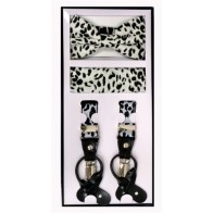 Leopard Print Mens Suspenders and Bowtie and Pocket Square