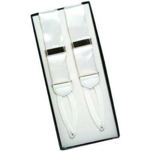 White Ike Behar Silk Button Suspenders with Braided Ends