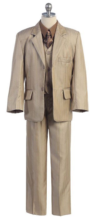 Clearance Boys Khaki Stripe 5-Piece Suit Infant Toddler Teen-