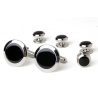 Cufflinks and Studs Faux Onyx Heavy Setting in Silver
