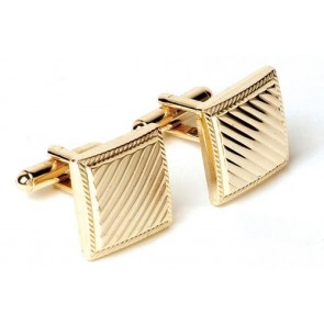 Square Cufflinks with Diagonal Lines Gold Finsh