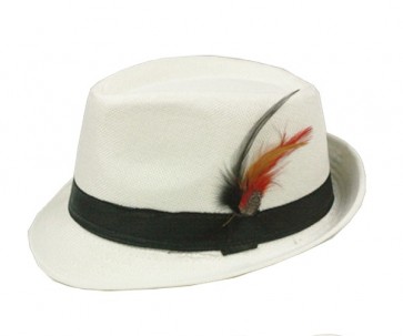 Black Banded WHITE Fedora Hat with Feather
