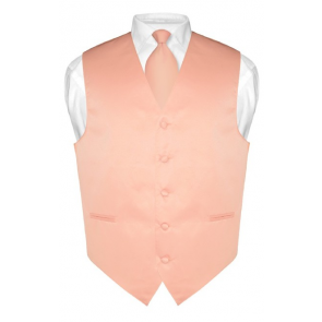 Mens Solid Satin Peach Vest & Self Tie Necktie Set