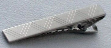 Tie Bar Medium Etched Zigzag Silver Finish