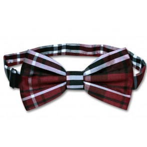Mens Burgundy Tartan Plaid Pre Tied Bow Tie