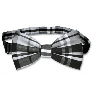 Mens Silver Tartan Plaid Pre Tied Bow Tie