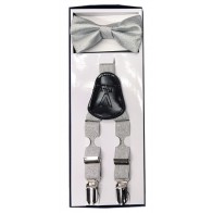 Boys Lame Metallic Silver or Gold Suspender and Bow Tie Sets with Clips