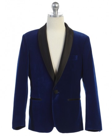 Boys Blue Coat with Black lapel Velvet Shawl lapel Sports Coat Only- Blazer- Jacket-Kids