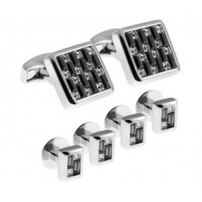 Tateossian Black Interlock Square Cufflink And Stud Set